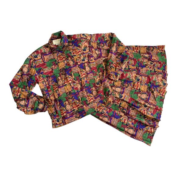 VTG 80s Boho Artsy Dom Perignon Champage Grape Blouse Pleated skirt Set 4 Multi - Picture 1 of 8